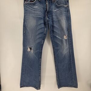 True Religion Mens 33x31 Billy Jeans Bootcut Flap Pockets Distressed Stretch